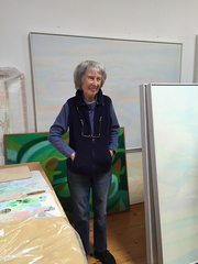 Art Professor Emerita Kay Metz in her home studio in 2018